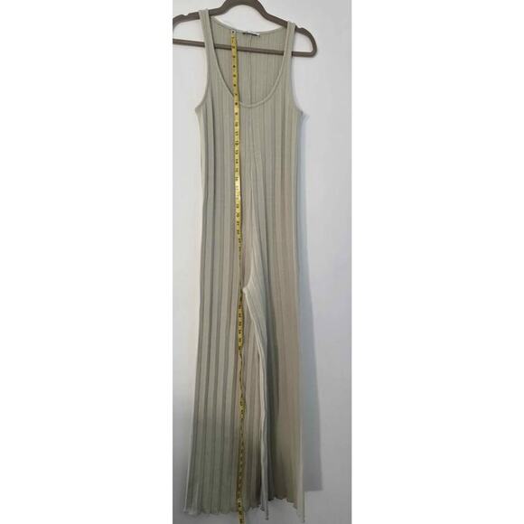 Zara Sage Green Ribbed Knit Jumpsuit – Sleeveless Wide Leg Minimalist Chic Small - Picture 4 of 7